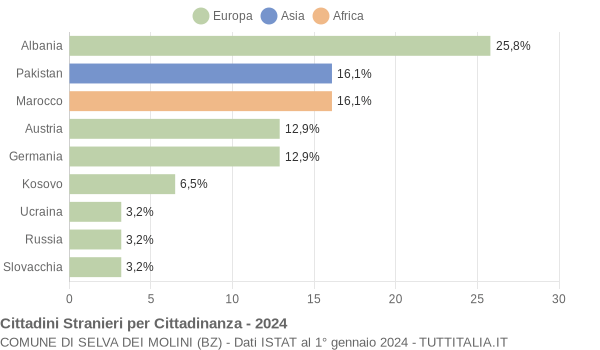 Grafico cittadinanza stranieri - Selva dei Molini 2024