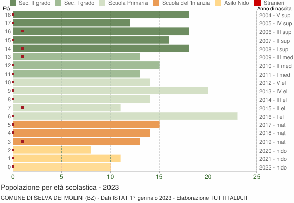 Grafico Popolazione in età scolastica - Selva dei Molini 2023