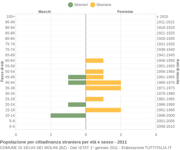 Grafico cittadini stranieri - Selva dei Molini 2011