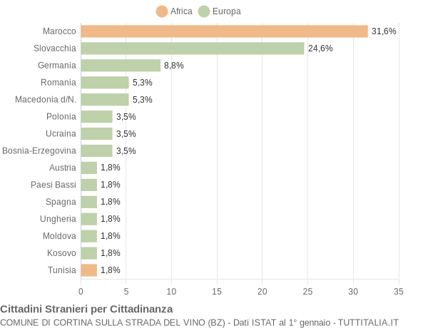 Grafico cittadinanza stranieri - Cortina sulla strada del vino 2013