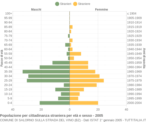 Grafico cittadini stranieri - Salorno sulla strada del vino 2005