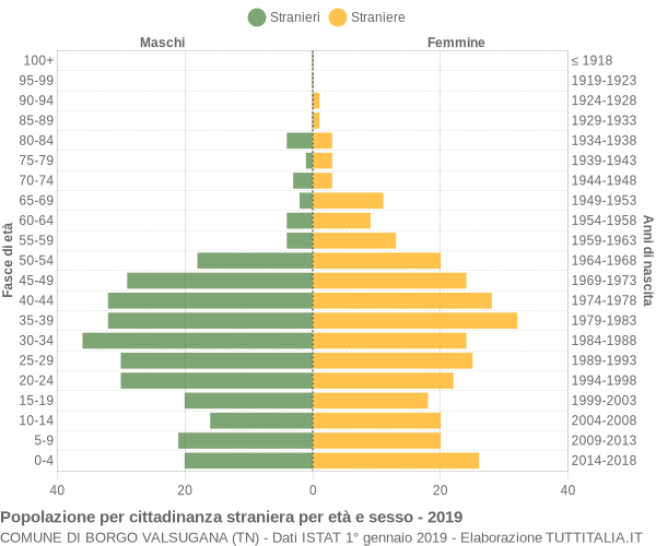 Grafico cittadini stranieri - Borgo Valsugana 2019