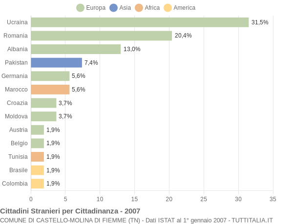 Grafico cittadinanza stranieri - Castello-Molina di Fiemme 2007