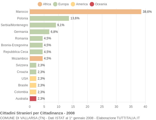 Grafico cittadinanza stranieri - Vallarsa 2008
