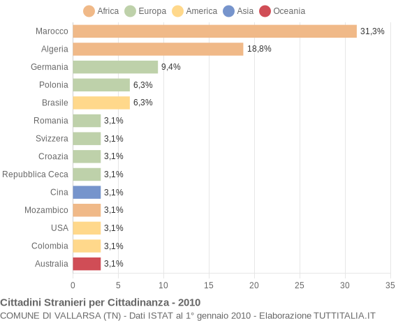 Grafico cittadinanza stranieri - Vallarsa 2010