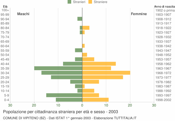 Grafico cittadini stranieri - Vipiteno 2003