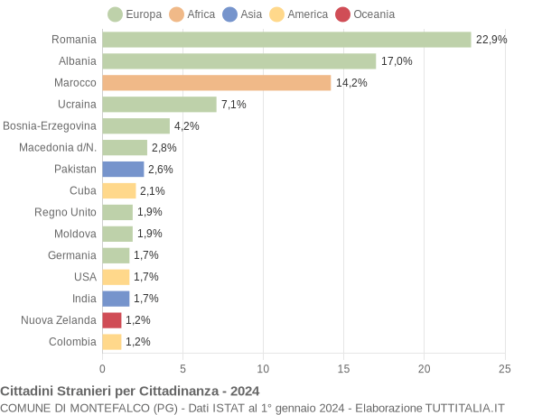 Grafico cittadinanza stranieri - Montefalco 2024