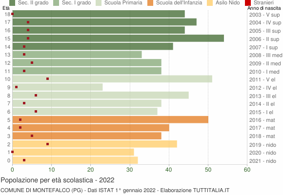 Grafico Popolazione in età scolastica - Montefalco 2022