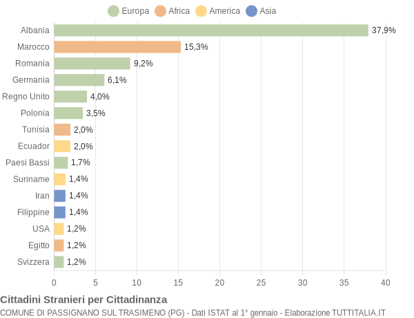 Grafico cittadinanza stranieri - Passignano sul Trasimeno 2004