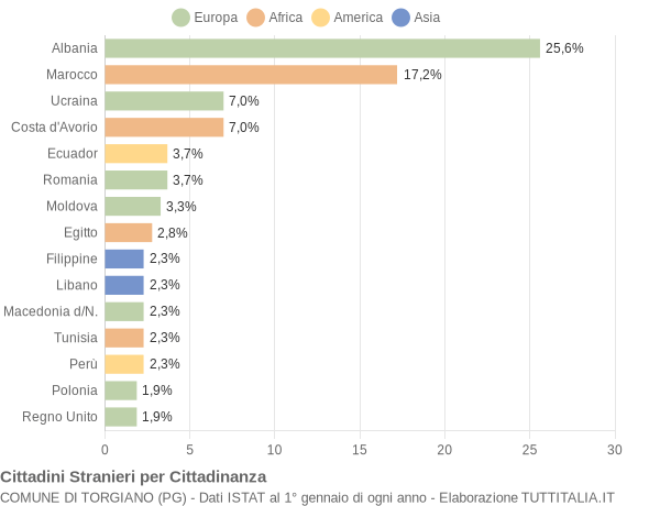 Grafico cittadinanza stranieri - Torgiano 2005