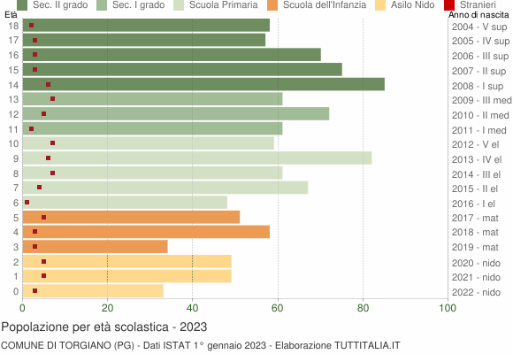 Grafico Popolazione in età scolastica - Torgiano 2023