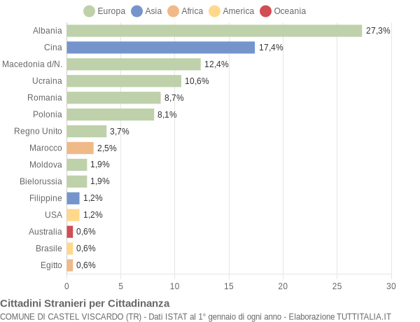 Grafico cittadinanza stranieri - Castel Viscardo 2007