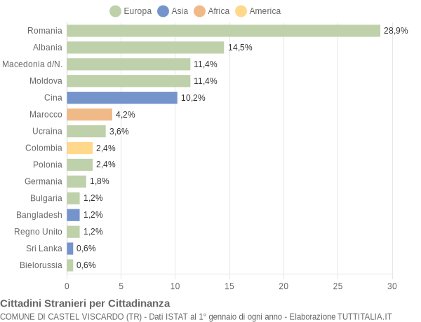 Grafico cittadinanza stranieri - Castel Viscardo 2020