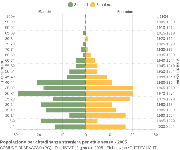 Grafico cittadini stranieri - Bevagna 2005