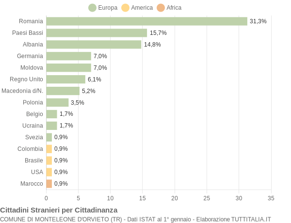 Grafico cittadinanza stranieri - Monteleone d'Orvieto 2020