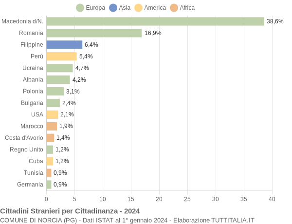 Grafico cittadinanza stranieri - Norcia 2024