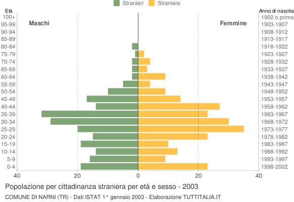 Grafico cittadini stranieri - Narni 2003