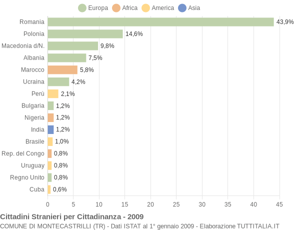 Grafico cittadinanza stranieri - Montecastrilli 2009