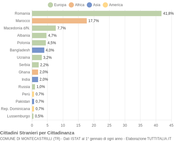 Grafico cittadinanza stranieri - Montecastrilli 2019