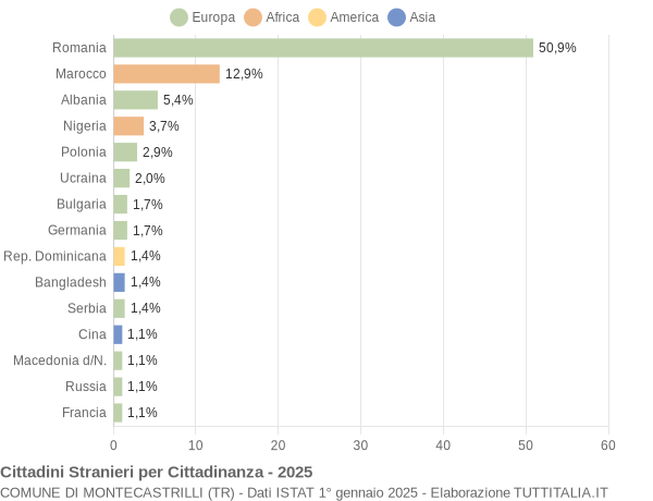 Grafico cittadinanza stranieri - Montecastrilli 2025