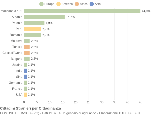 Grafico cittadinanza stranieri - Cascia 2005