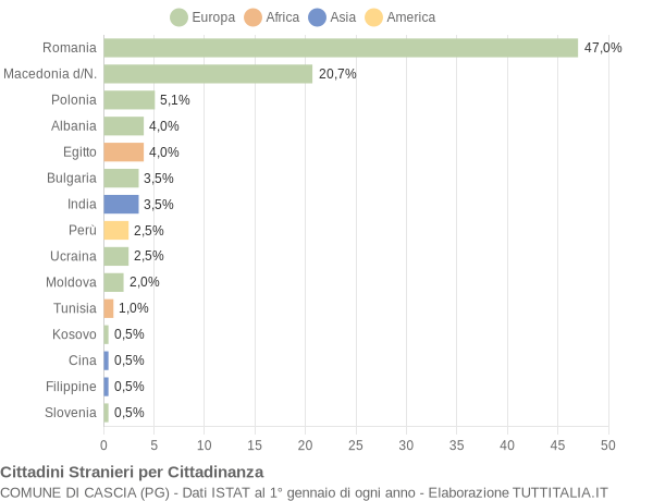 Grafico cittadinanza stranieri - Cascia 2015