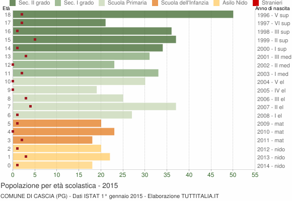 Grafico Popolazione in età scolastica - Cascia 2015