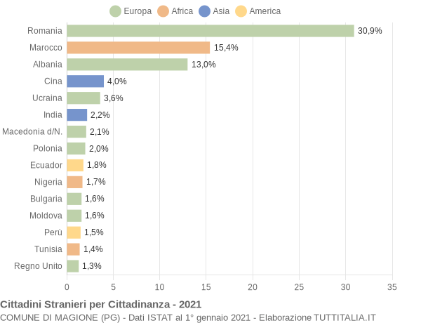 Grafico cittadinanza stranieri - Magione 2021