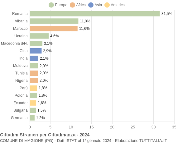 Grafico cittadinanza stranieri - Magione 2024