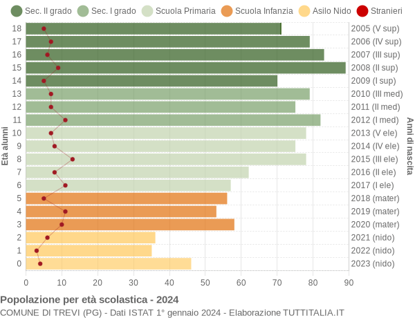 Grafico Popolazione in età scolastica - Trevi 2024