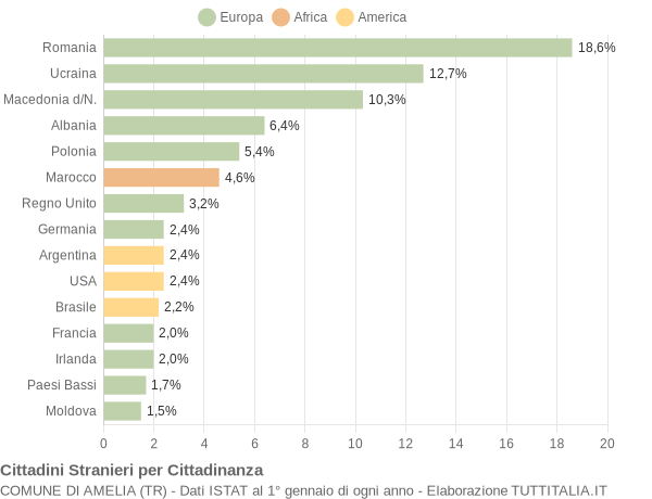 Grafico cittadinanza stranieri - Amelia 2005