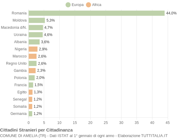 Grafico cittadinanza stranieri - Amelia 2018