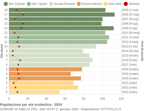 Grafico Popolazione in età scolastica - Amelia 2024