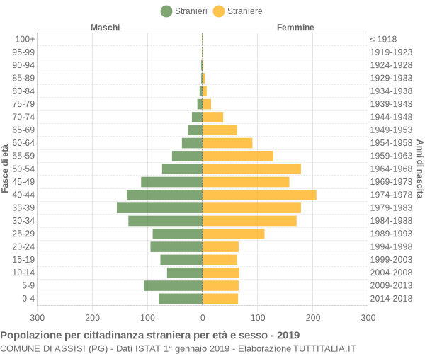 Grafico cittadini stranieri - Assisi 2019