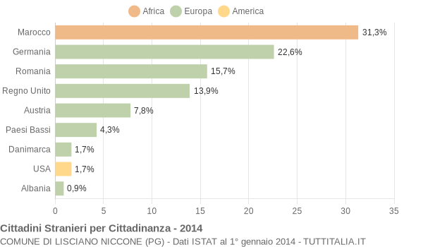 Grafico cittadinanza stranieri - Lisciano Niccone 2014