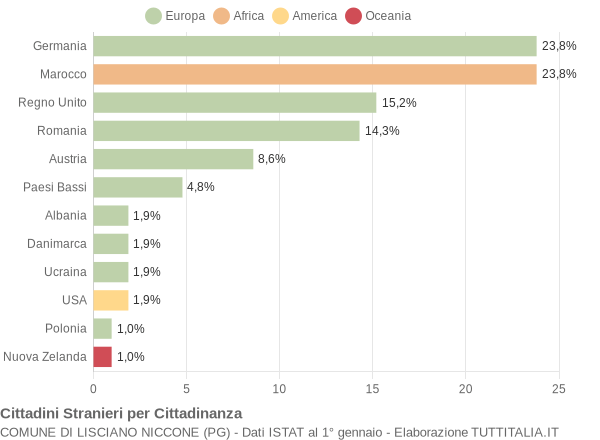 Grafico cittadinanza stranieri - Lisciano Niccone 2016