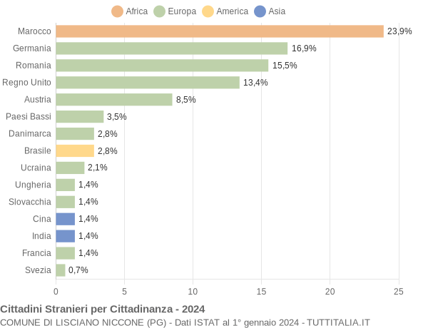 Grafico cittadinanza stranieri - Lisciano Niccone 2024