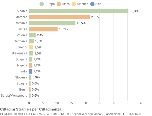 Grafico cittadinanza stranieri - Nocera Umbra 2004