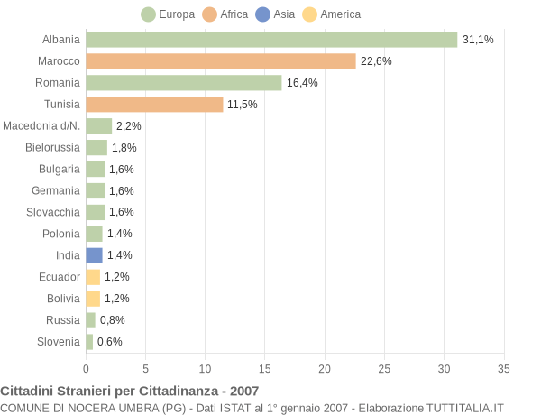Grafico cittadinanza stranieri - Nocera Umbra 2007