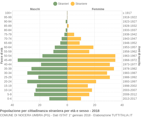 Grafico cittadini stranieri - Nocera Umbra 2018