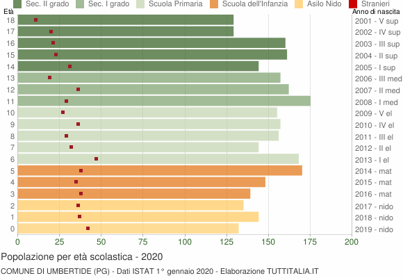 Grafico Popolazione in età scolastica - Umbertide 2020