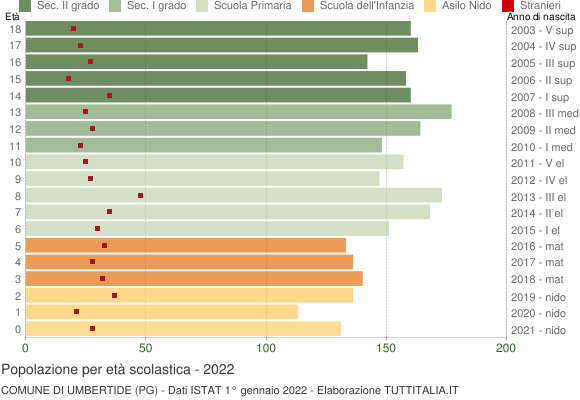 Grafico Popolazione in età scolastica - Umbertide 2022