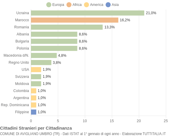 Grafico cittadinanza stranieri - Avigliano Umbro 2005