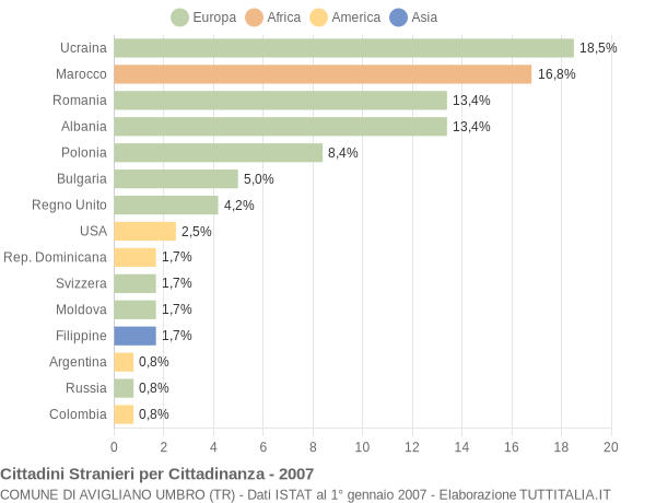 Grafico cittadinanza stranieri - Avigliano Umbro 2007