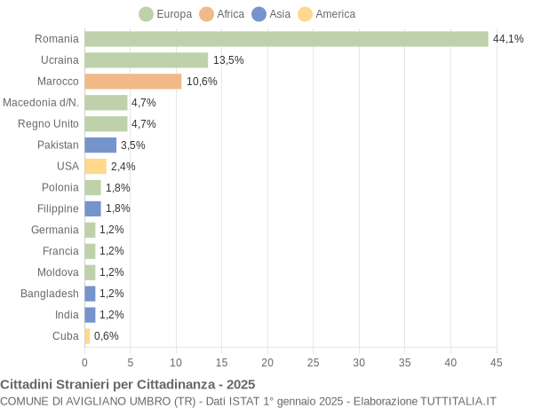 Grafico cittadinanza stranieri - Avigliano Umbro 2025