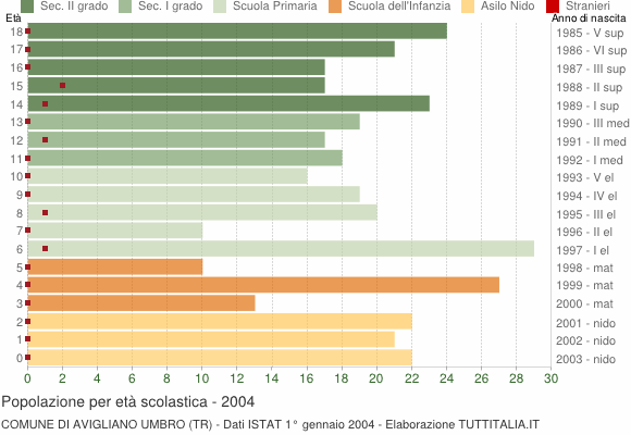 Grafico Popolazione in età scolastica - Avigliano Umbro 2004