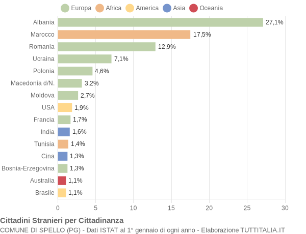 Grafico cittadinanza stranieri - Spello 2011