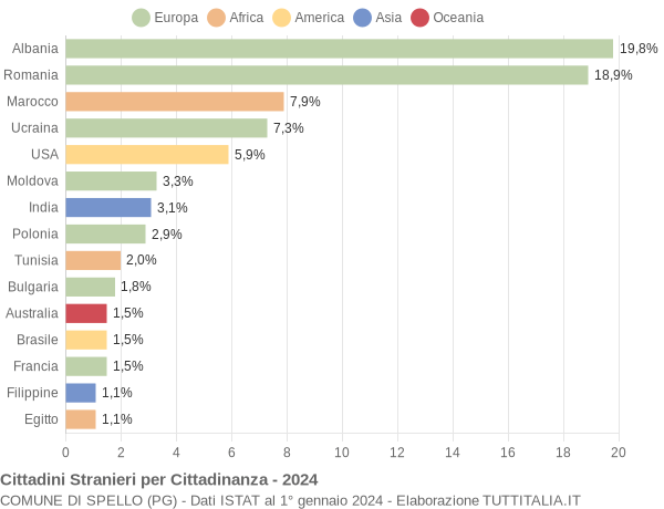 Grafico cittadinanza stranieri - Spello 2024