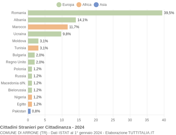 Grafico cittadinanza stranieri - Arrone 2024