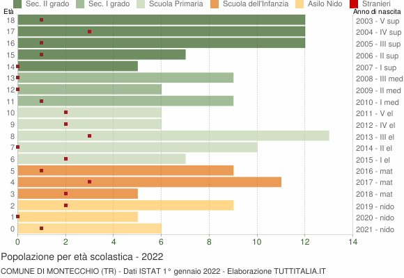 Grafico Popolazione in età scolastica - Montecchio 2022